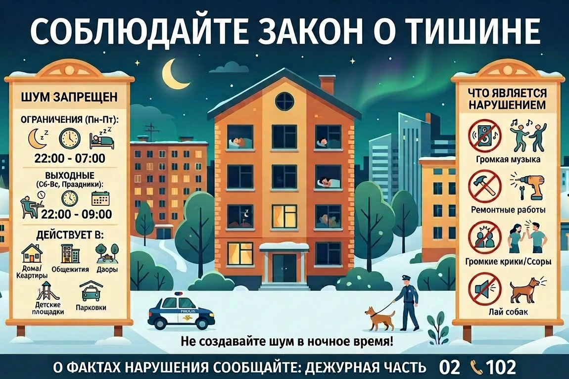 ОМВД России «Усинский» напоминает о соблюдении закона о тишине.