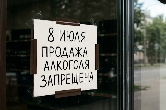 надпись "8 июля продажа алкогольной продукции запрещена".