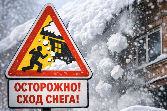 Знак "осторожно, сход снега".