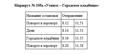 Маршрут № 105а «Усинск - Городское кладбище».