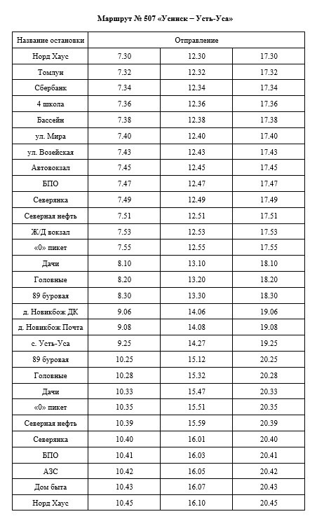 Маршрут № 507 «Усинск - Усть-Уса».