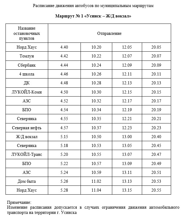 Маршрут № 1 «Усинск - Ж/Д вокзал».