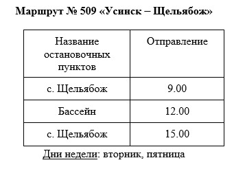 Маршрут № 509 «Усинск - Щельябож».