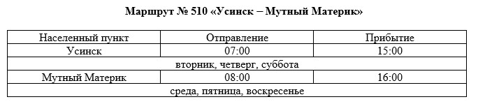 Маршрут № 510 «Усинск - Мутный Материк».